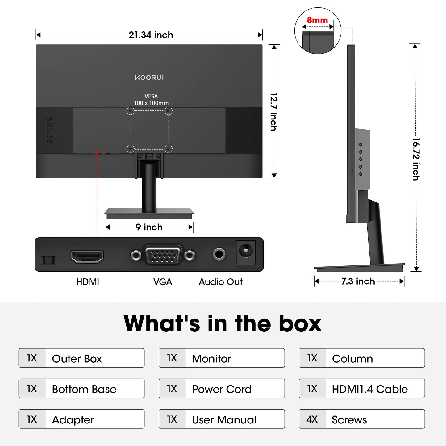 24'' Computer Monitor, FHD 1080P 100Hz HDMI&VGA VESA, E2412F