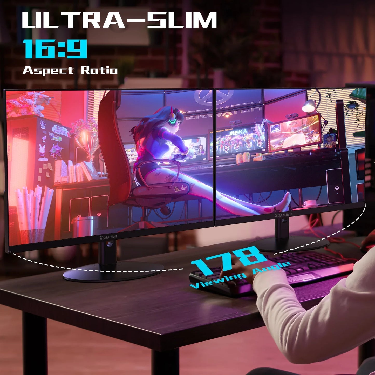 27" Ultra-Thin 100Hz Gaming Monitor, FHD 1080P, 1Ms, Freesync, 3-Sided Borderless, HDMI, Speakers, Low Blue Light, Anti-Glare, for PC & Office