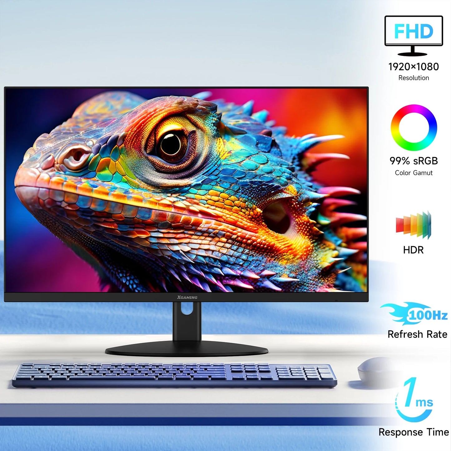 27" Ultra-Thin 100Hz Gaming Monitor, FHD 1080P, 1Ms, Freesync, 3-Sided Borderless, HDMI, Speakers, Low Blue Light, Anti-Glare, for PC & Office